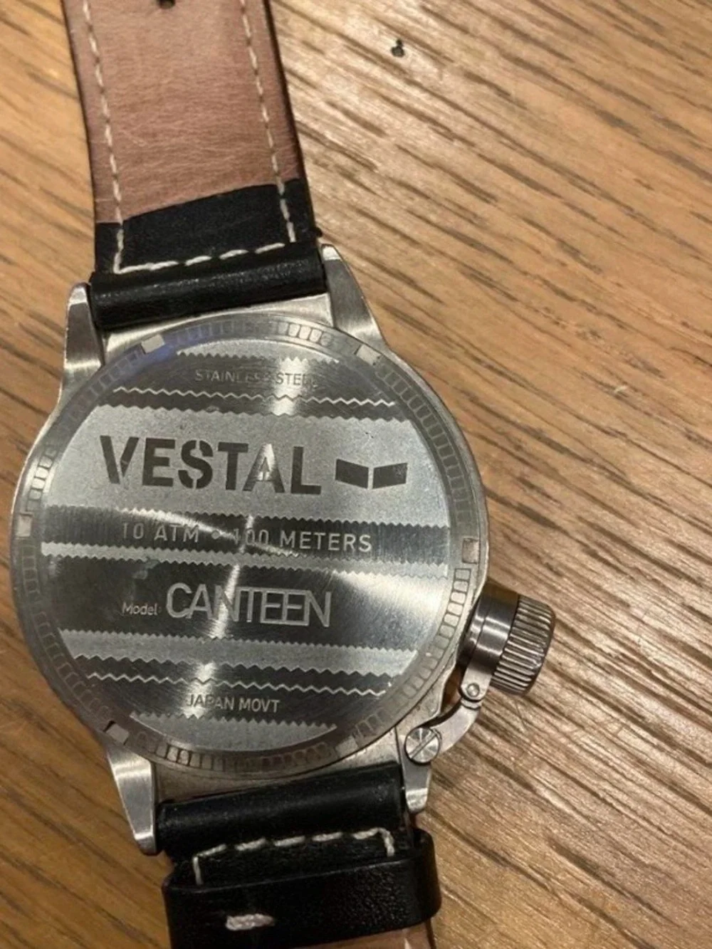 Vestal Men's Black Leather Strap Watch - Classic Analog Design